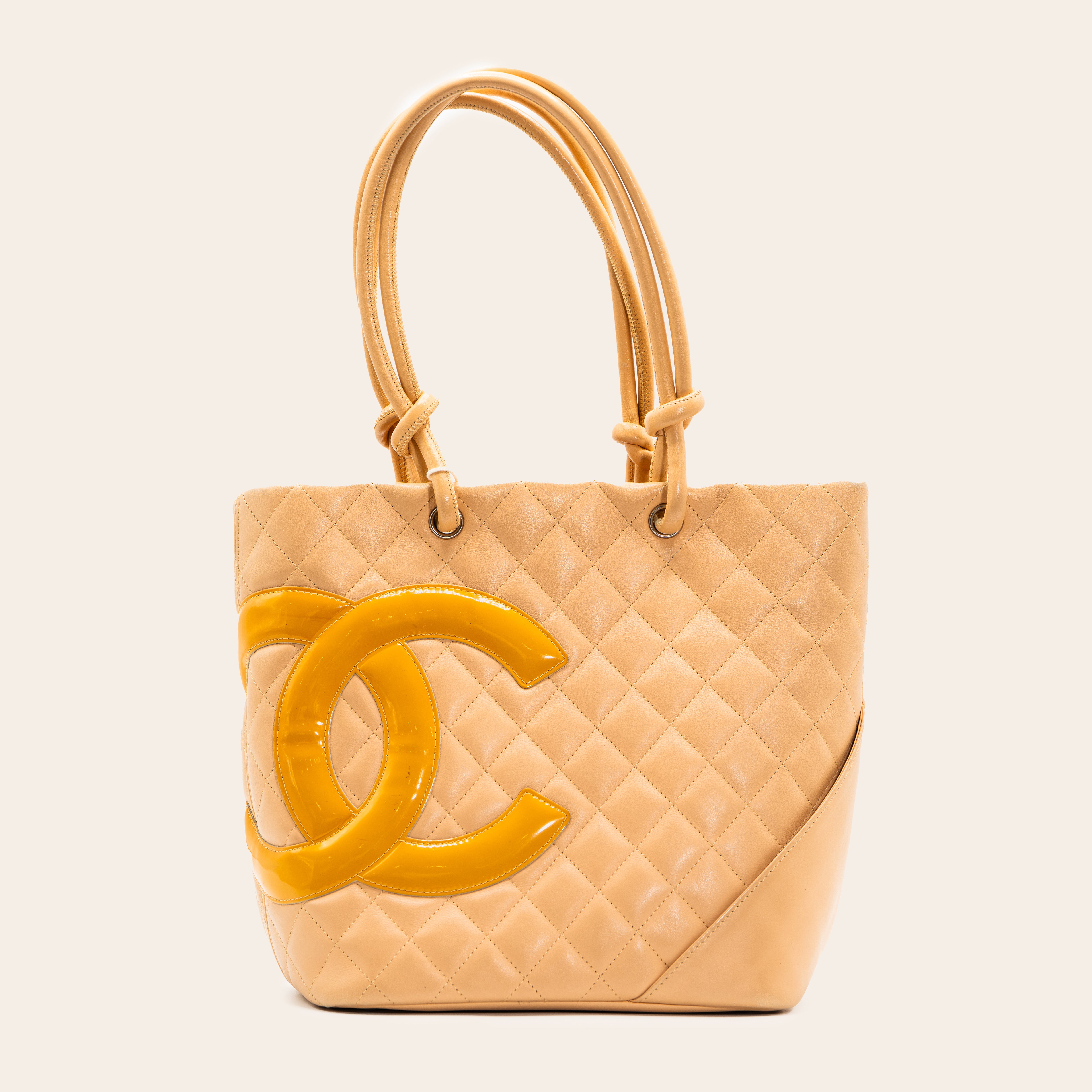 Chanel Cambon Ligne Small Quilted Calfskin Tote Beige