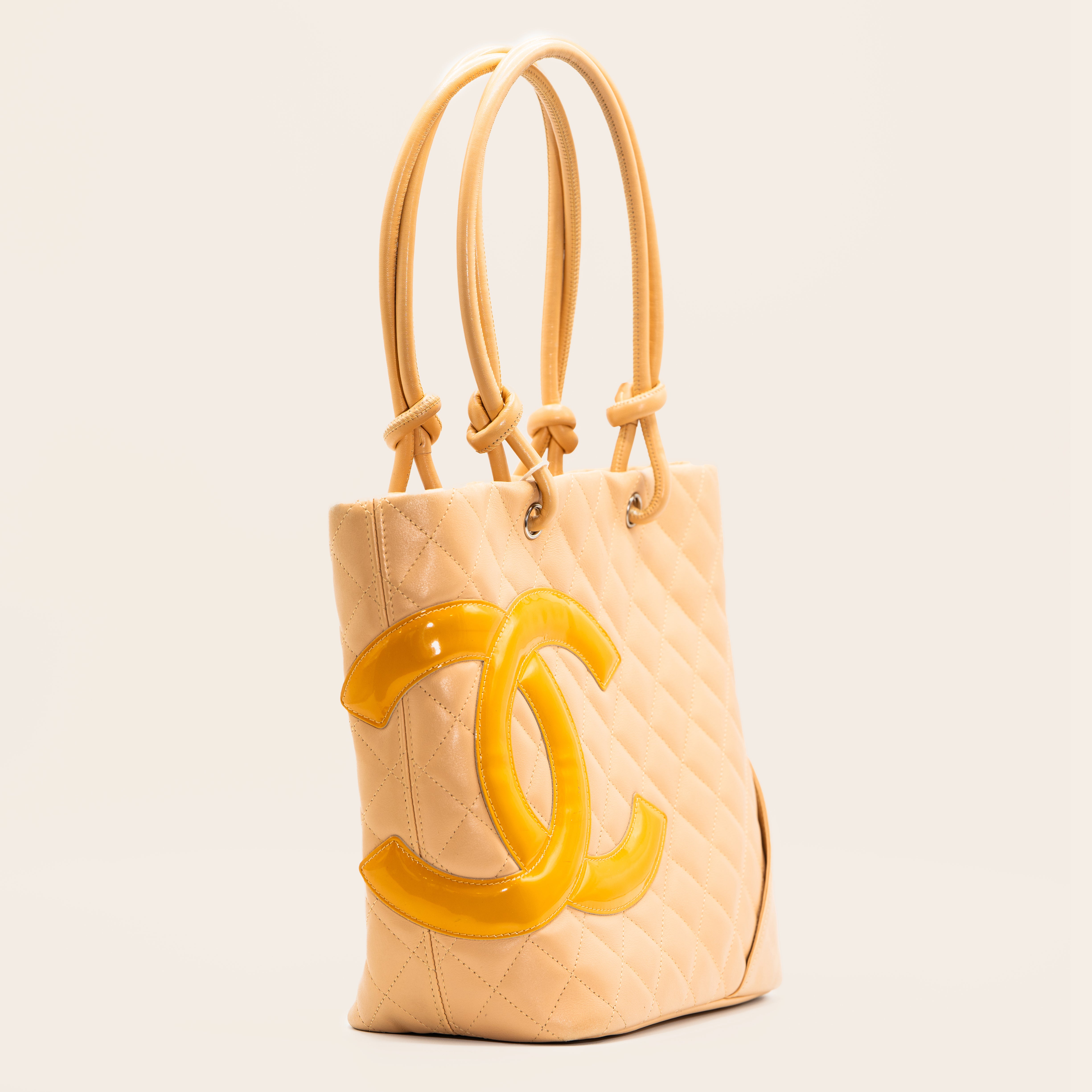 Chanel Cambon Ligne Small Quilted Calfskin Tote Beige