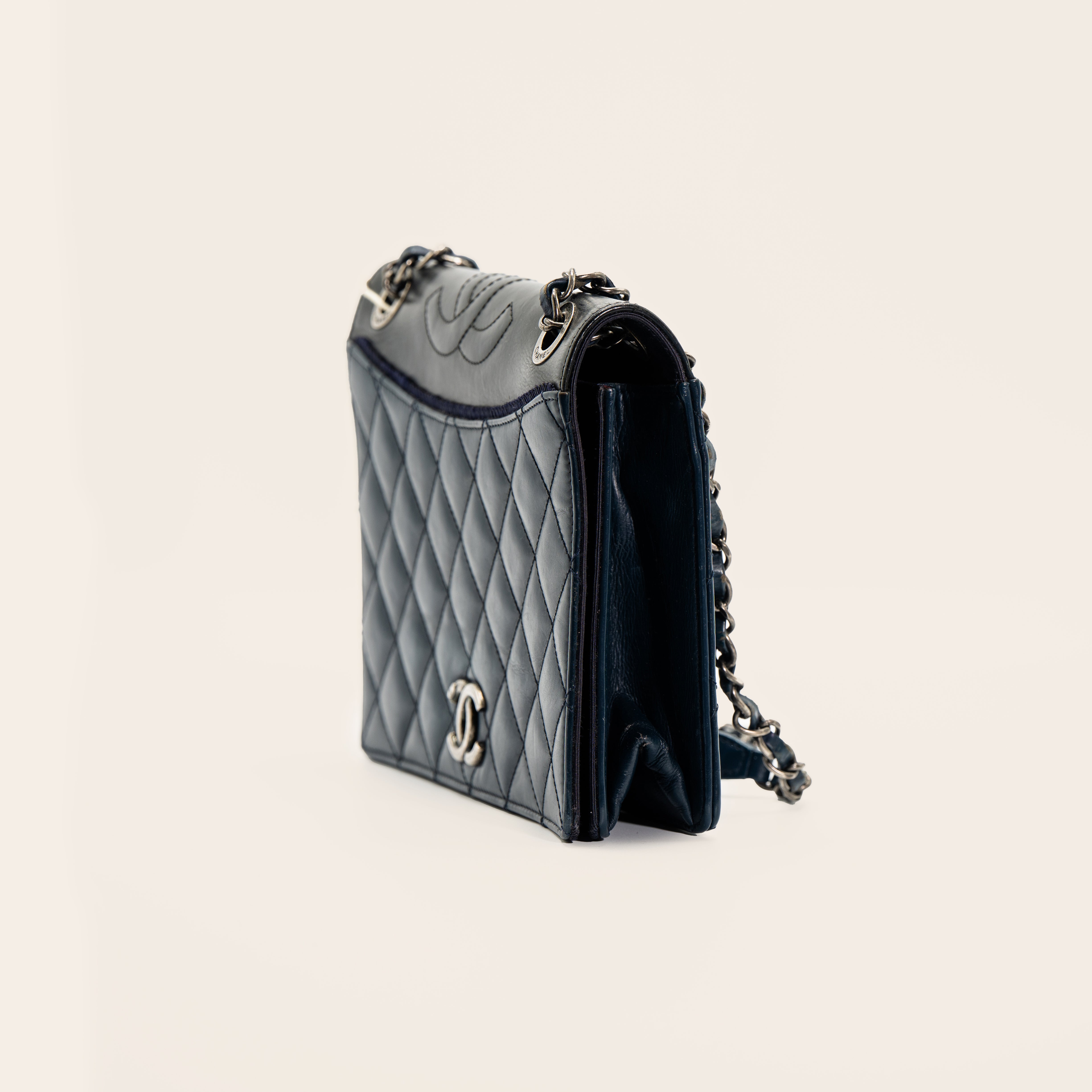 Chanel Quilted Ballerine Flap Calfskin Blue & Black