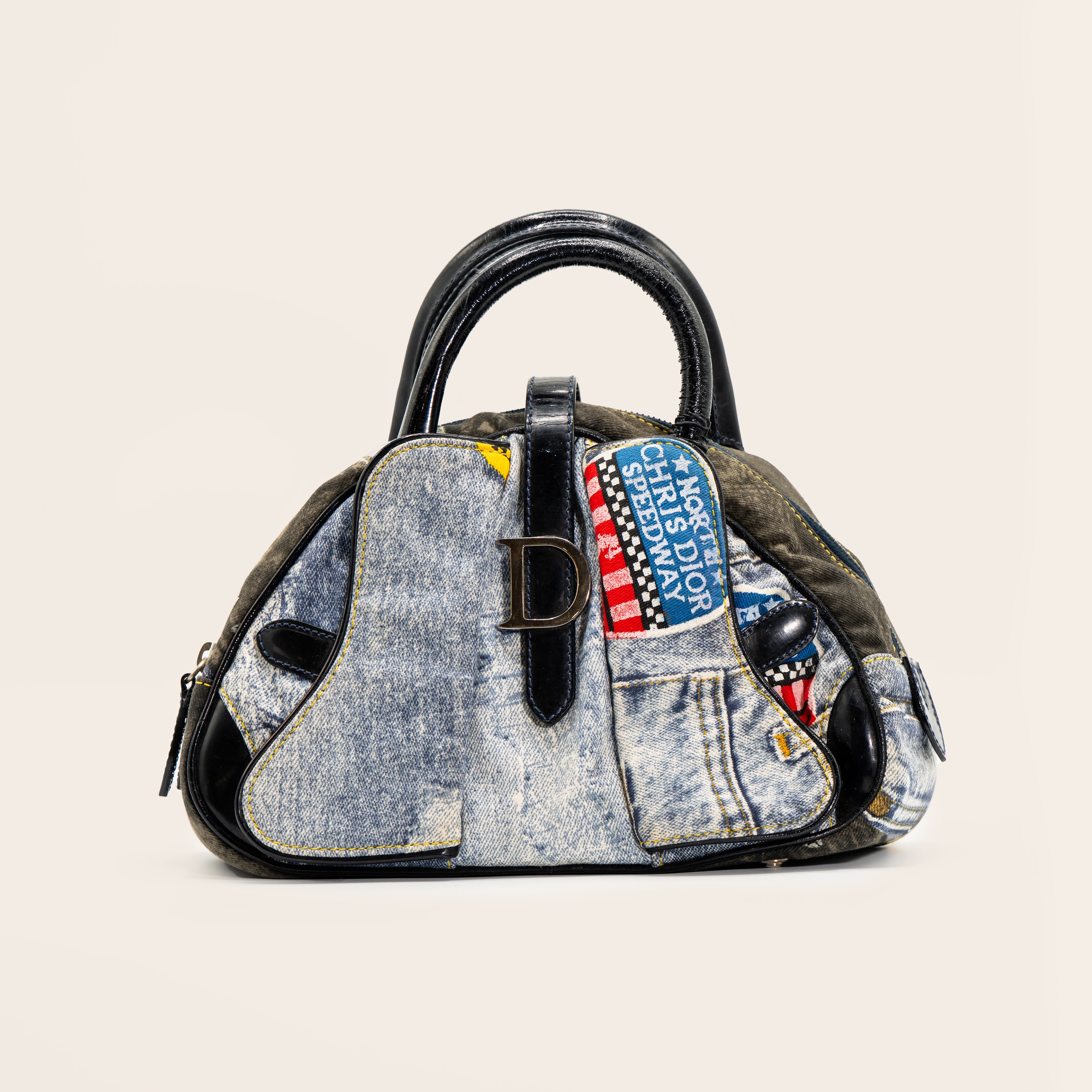 Christian Dior Blue Denim Speedway Double Saddle Bowler Mini