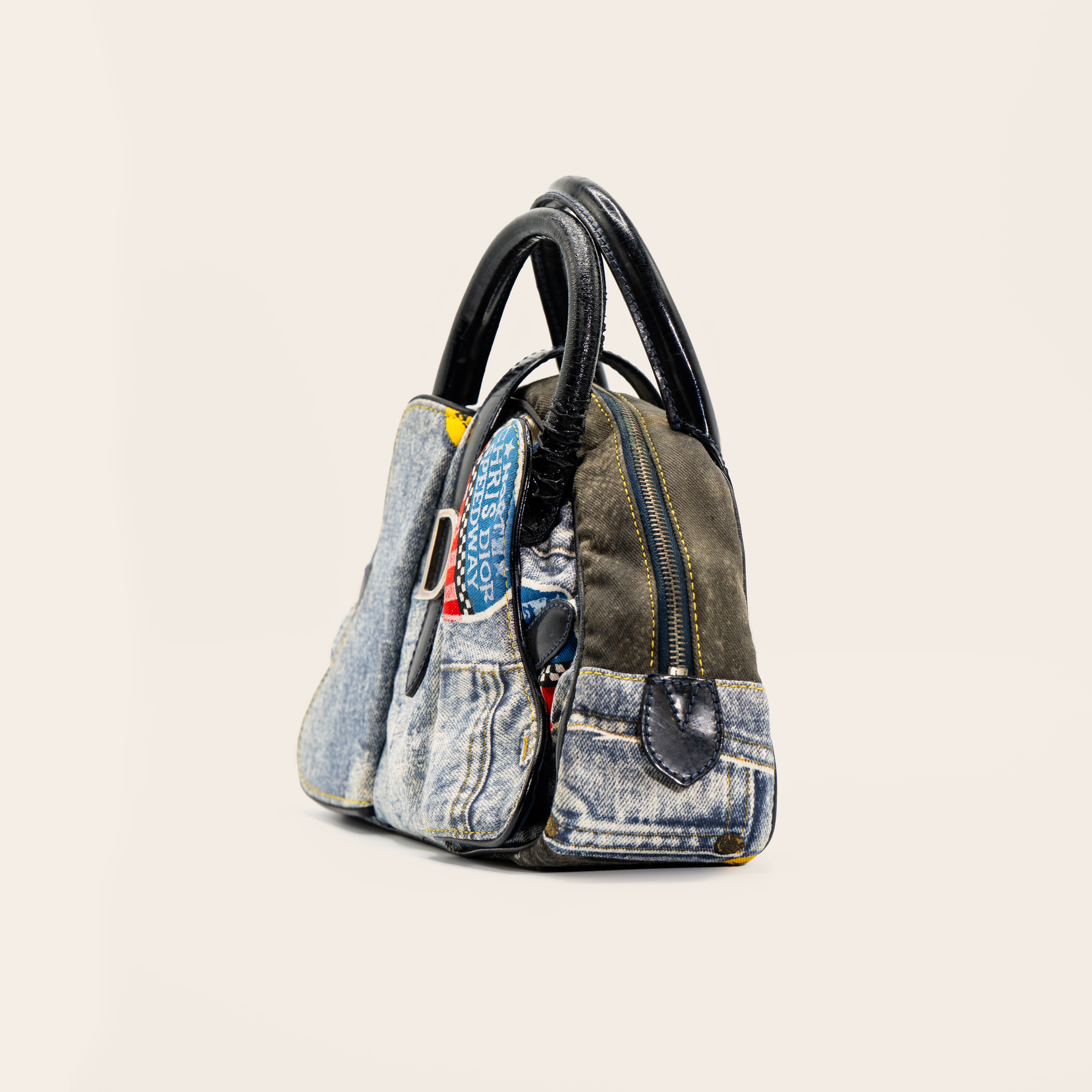 Christian Dior Blue Denim Speedway Double Saddle Bowler Mini