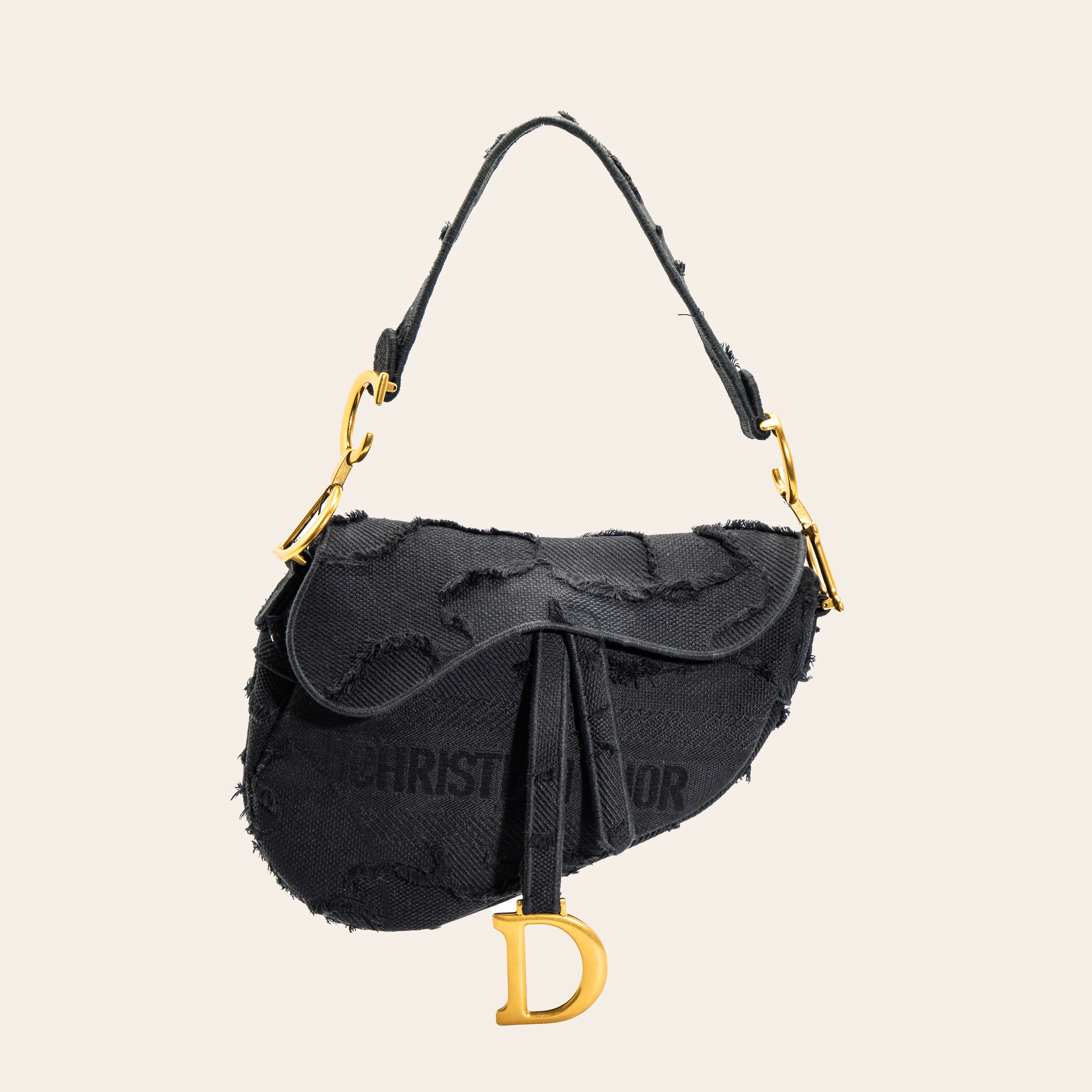 Christian Dior Canvas Embroidered Camouflage Saddle Bag Black