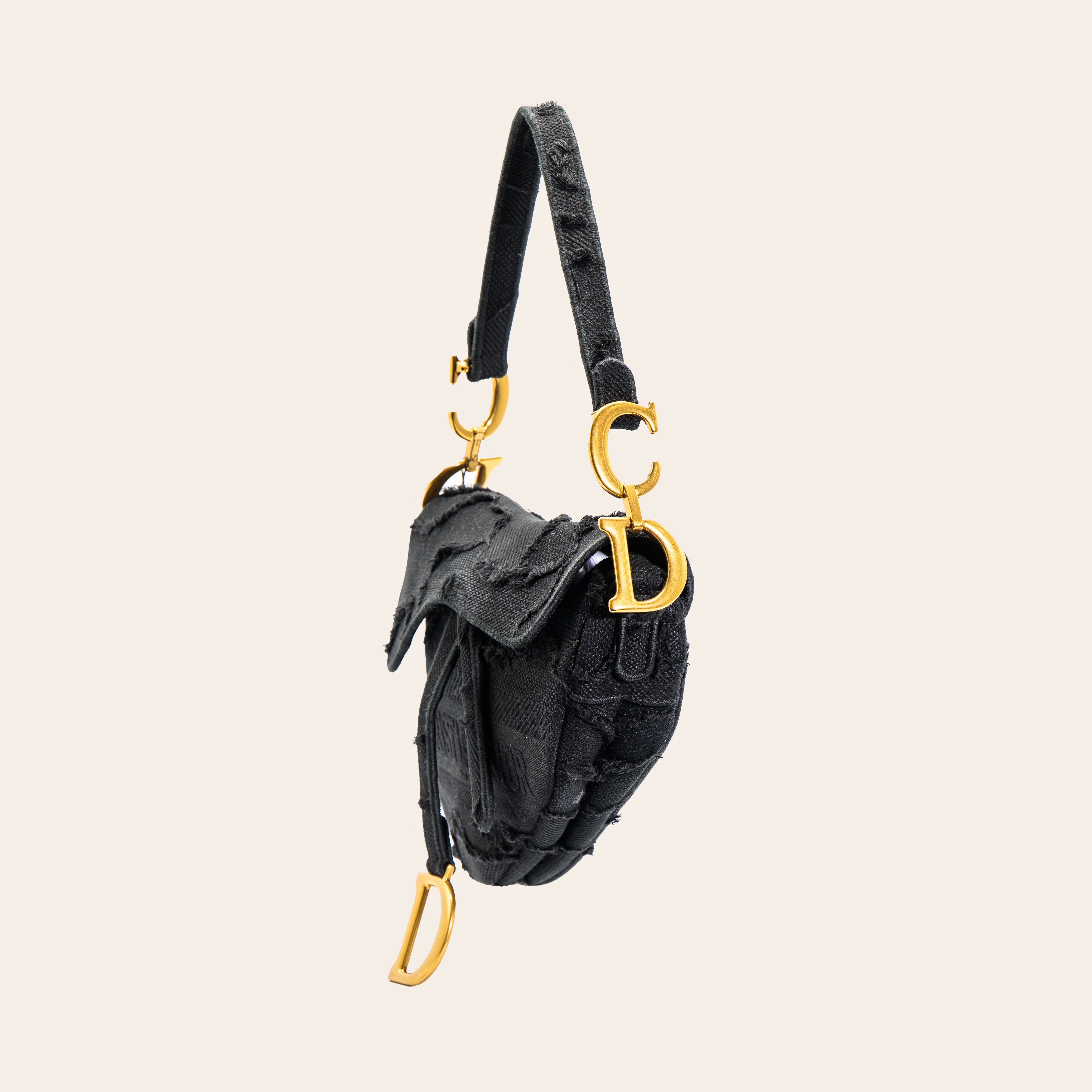 Christian Dior Canvas Embroidered Camouflage Saddle Bag Black