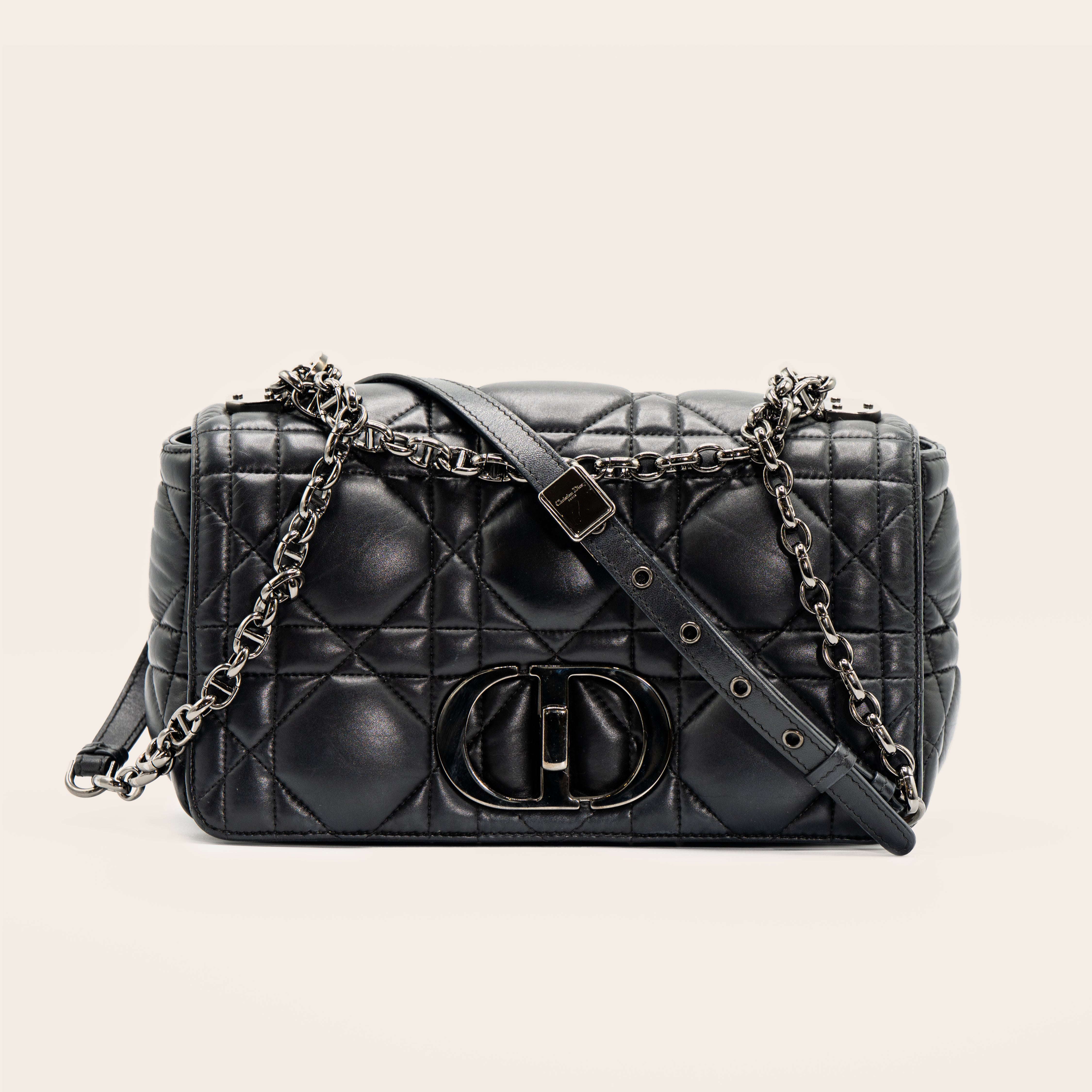 Christian Dior Medium Caro Bag Black with Rhodium Hardware