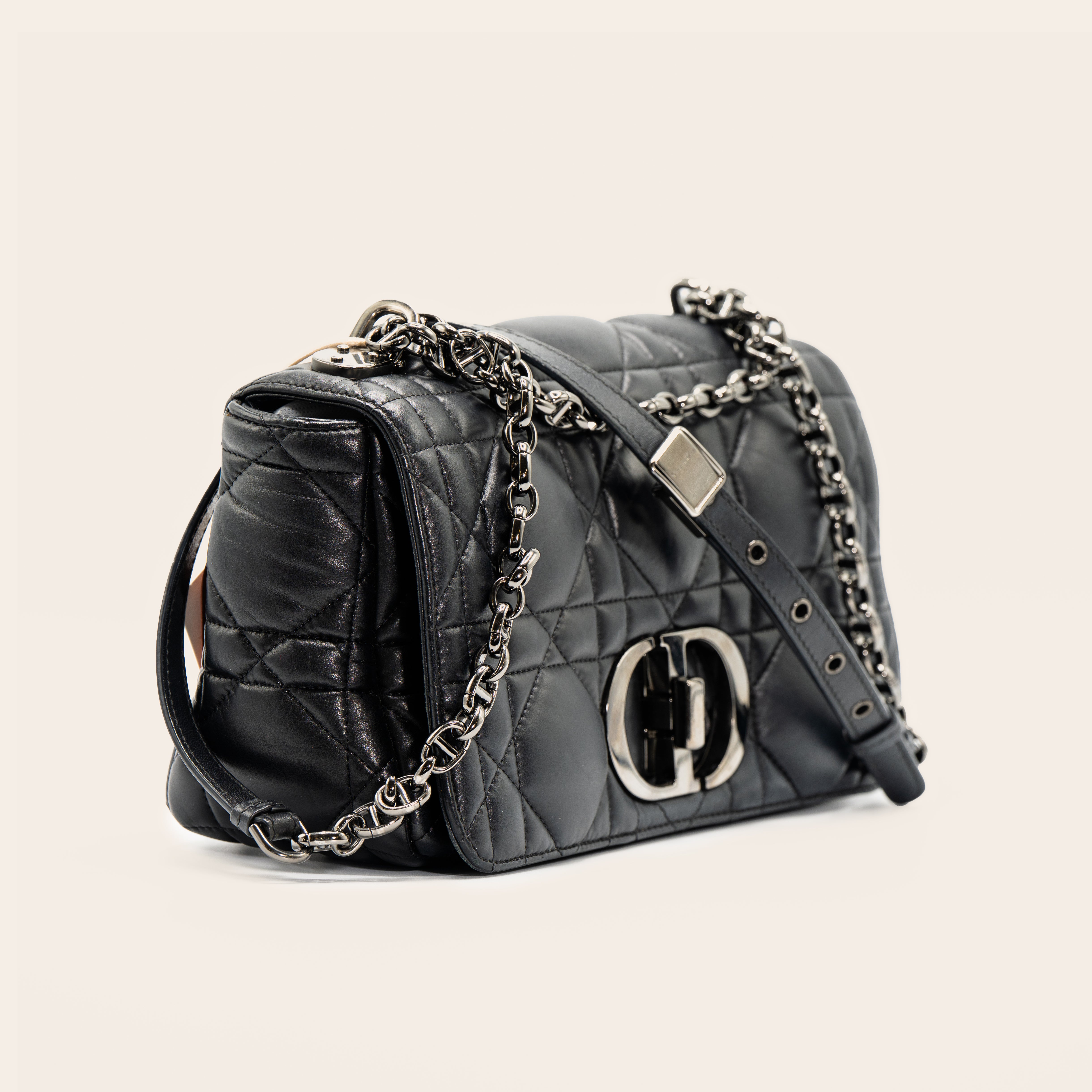 Christian Dior Medium Caro Bag Black with Rhodium Hardware